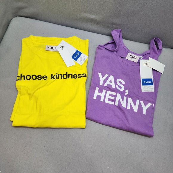 Queer Eye Choose Kindness Yellow Graphic Tee and Yas Henny Tank Purple Sz XL NWT - Picture 1 of 5